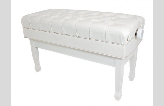 Steinhoven FS504-LPWH "Concerto" Polished White Adjustable Height Real Leather Duet Piano Stool - Image 1